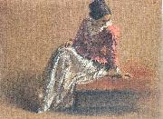 Adolph von Menzel Costume Study of a Seated Woman: The Artist's Sister Emilie oil painting on canvas